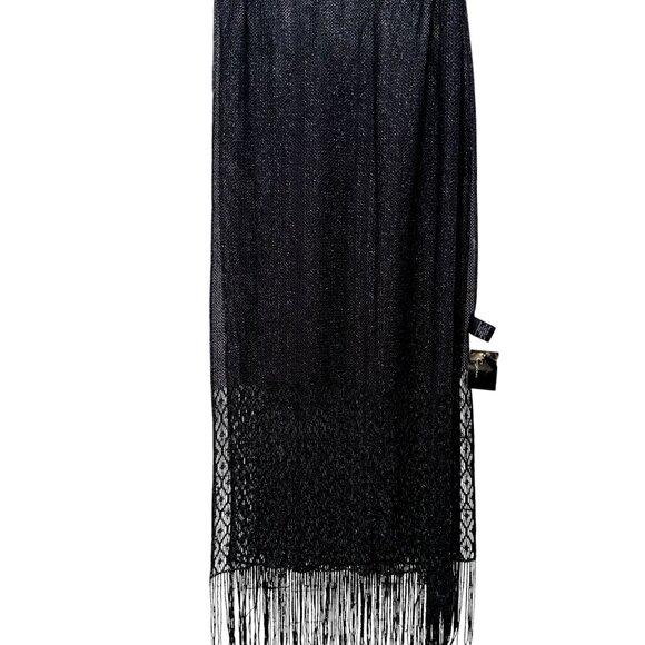 Cejon Scarf Black Silver Shawl Fringe Sheer Sparkle Evening Wrap NWT - Picture 8 of 10